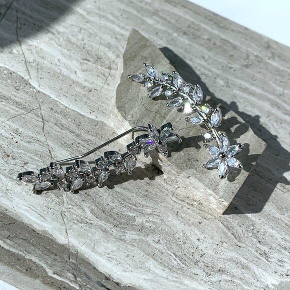 NEW ~ Anthropologie Floral Crystal Ear Climber Earrings - Picture 4 of 9